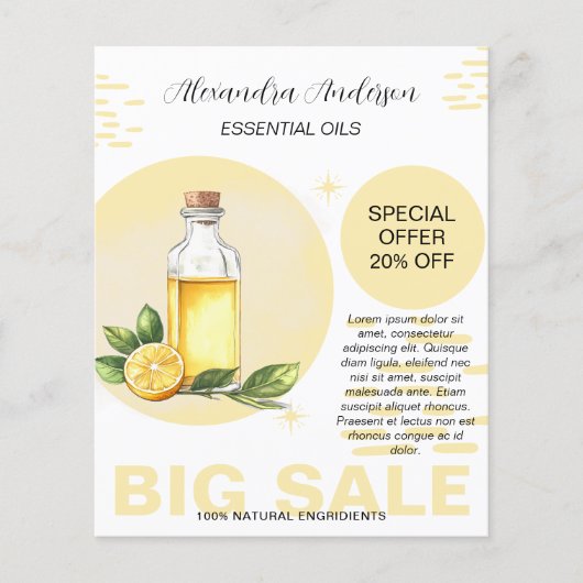 ボタニカル レモン エッセンシャルオイル 水彩 フラワル チラシ (正面)