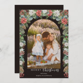ボタニカル&素朴1フォトフローラアーチクリスマス シーズンカード (正面/裏面)