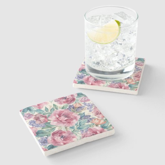 ボタニカル　芍薬　水彩　ラベンダー　花　フラワー ストーンコースター (横)