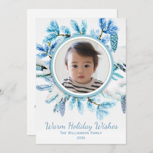 ボタニカ素朴ルスノーウィンターリースホリデーフォト シーズンカード (正面/裏面)