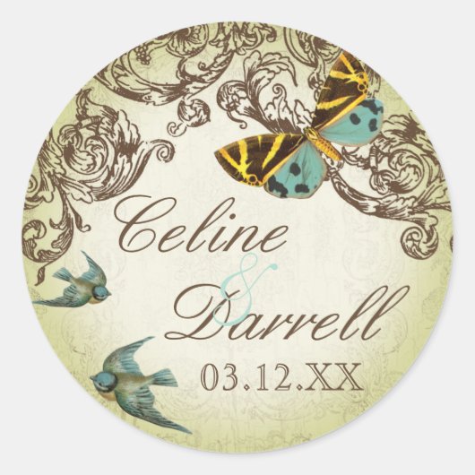 ボタニカ結婚のシールまたはシール – 緑 ラウンドシール (正面)