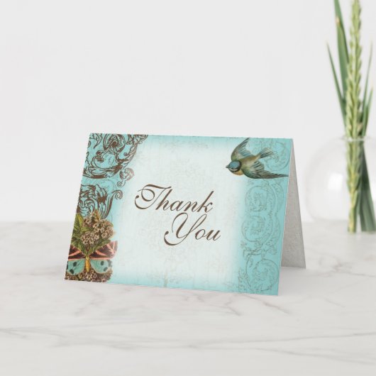ボタニカ結婚の感謝状 – Aqua Blue サンキューカード (正面)