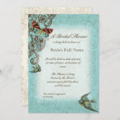 ボタニカ結婚ズブライダルシャワー招待状アクアブルー 招待状 (正面/裏面)