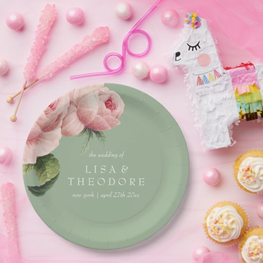 ボタニカ |ピンクのセージヴィンテージ結婚の花 ペーパープレート (パーティー)