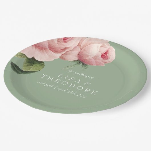 ボタニカ |ピンクのセージヴィンテージ結婚の花 ペーパープレート (アングル)