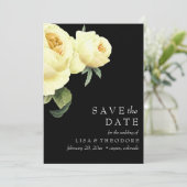 ボタニカ |ブラックヴィンテージイエローローズデートを保存 招待状 (スタンド正面)