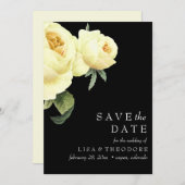 ボタニカ |ブラックヴィンテージイエローローズデートを保存 招待状 (正面/裏面)