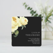 ボタニカ | ブラック イエロー ヴィンテージ ローズ ウェディング 招待状 (スタンド正面)