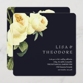 ボタニカ |ブルーイエローヴィンテージバラ結婚ズ 招待状