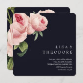 ボタニカ |ブルーヴィンテージピンク結婚ローズ 招待状 (正面/裏面)