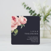 ボタニカ |ブルーヴィンテージピンク結婚ローズ 招待状 (スタンド正面)