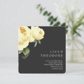 ボタニカ |灰色の黄色のヴィンテージバラ結婚の 招待状 (スタンド正面)