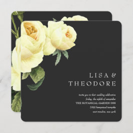 ボタニカ |灰色の黄色のヴィンテージバラ結婚の 招待状