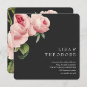 ボタニカ |灰色ヴィンテージピンク結婚ローズ 招待状 (正面/裏面)