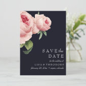 ボタニカ |青いヴィンテージピンクのバラ日付を保存 招待状 (スタンド正面)