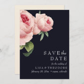 ボタニカ |青いヴィンテージピンクのバラ日付を保存 招待状 (正面/裏面)