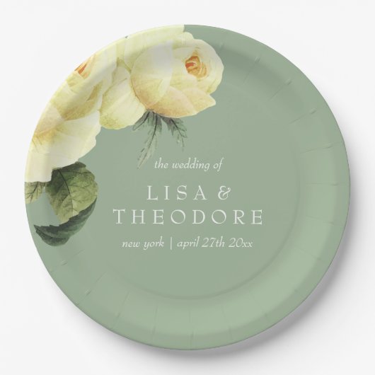 ボタニカ |黄色いセージヴィンテージ結婚の花 ペーパープレート (正面)