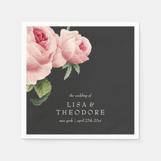 ボタニカ | PInkグレーヴィンテージウェディングパーソナライズされた スタンダードカクテルナプキン (正面)