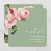 ボタニカ | Sageヴィンテージピンク結婚ローズ 招待状 (正面/裏面)