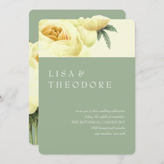 ボタニカ | Sage Yellow Vintage Wedding 招待状 (正面/裏面)