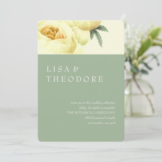 ボタニカ | Sage Yellow Vintage Wedding 招待状 (スタンド正面)