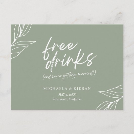 ボタニッおもしろいク無料ドリンクウェディング日付を保存 案内ポストカード (正面)