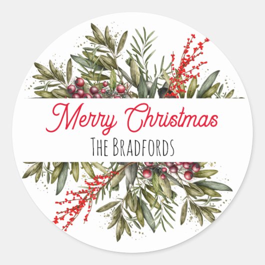 ボタニッかわいらしクのクリスマスリーフ ラウンドシール (正面)