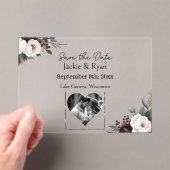 ボタニッかわいらしク半透明ウェディング日付保存 アクリル招待状 (インサイチュ (ポータブル))