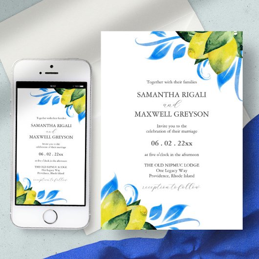 ボタニッイタリアンク結婚のレモンの水色 招待状