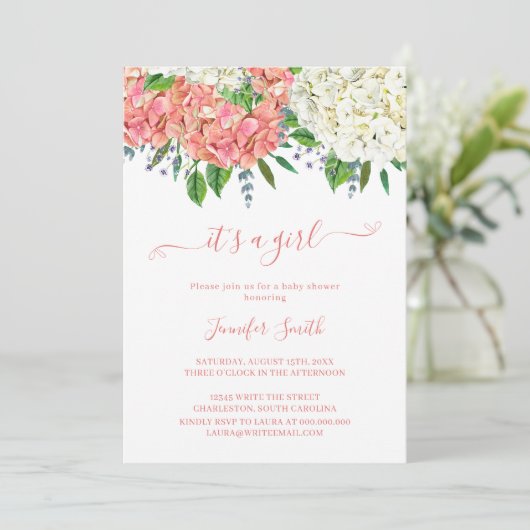 ボタニッエレガントクあじさい女の子ベビーシャワー 招待状 (スタンド正面)