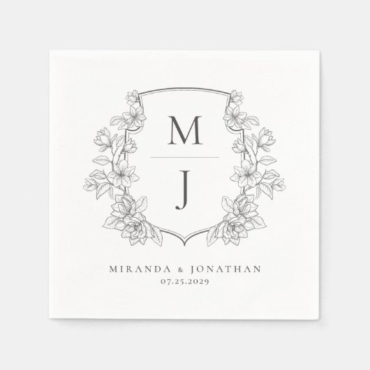 ボタニッエレガントクのクレストモノグラム結婚ズ スタンダードカクテルナプキン (正面)