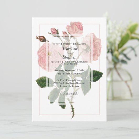 ボタニッエレガントクのソフトピンクローズ結婚ズ 招待状 (スタンド正面)
