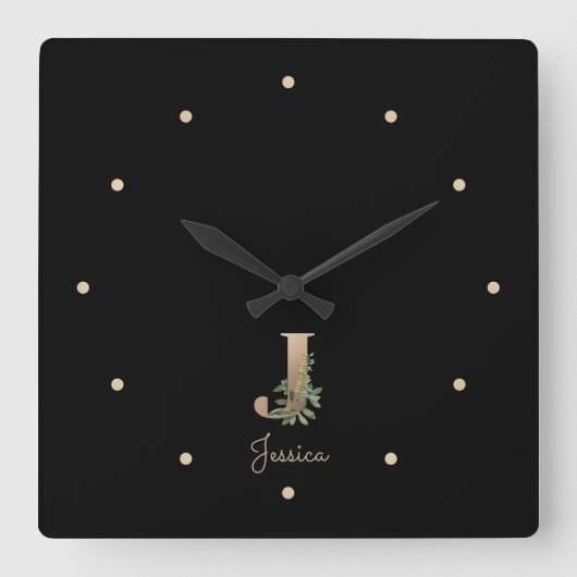 ボタニッエレガントクのモノグラムレターJ スクエア壁時計 (正面)