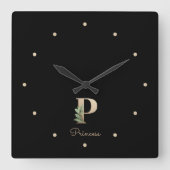 ボタニッエレガントクのモノグラム文字P スクエア壁時計 (正面)