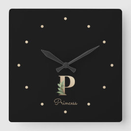 ボタニッエレガントクのモノグラム文字P スクエア壁時計