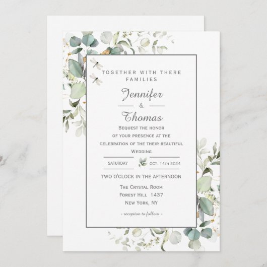 ボタニッエレガントクのユーカリ緑の招待状 招待状 (正面/裏面)