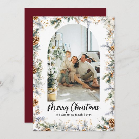 ボタニッエレガントクの緑とアーチレッドクリスマス シーズンカード (正面/裏面)