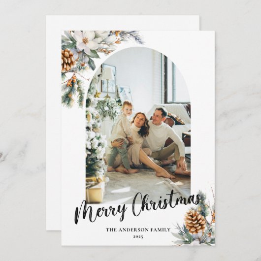 ボタニッエレガントクの緑のアーチ&フォトクリスマス シーズンカード (正面/裏面)