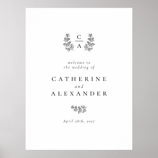 ボタニッエレガントクイニシャル結婚のサイン ポスター (正面)