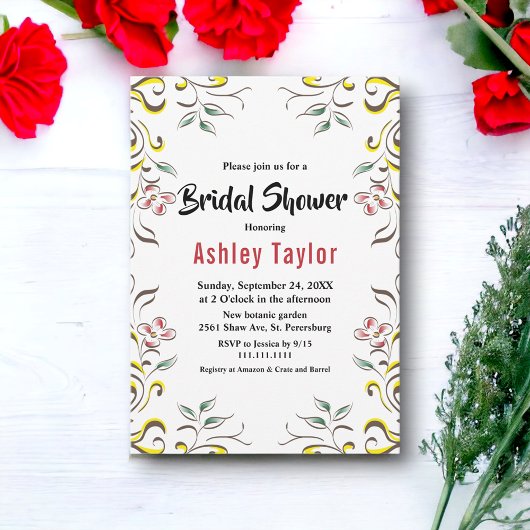 ボタニッエレガントクウォーター色フローラブライダルシャワー 招待状