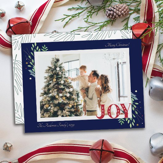 ボタニッエレガントククリスマスジョイファミリーフォトグリーティング シーズンカード