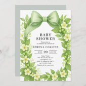 ボタニッエレガントクグリーンボウベイビーシャワー 招待状 (正面/裏面)