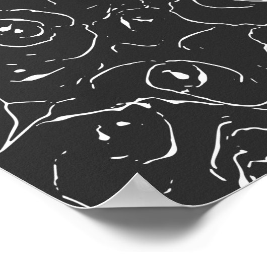 ボタニッエレガントクスケッチパターン白黒 ポスター (角)