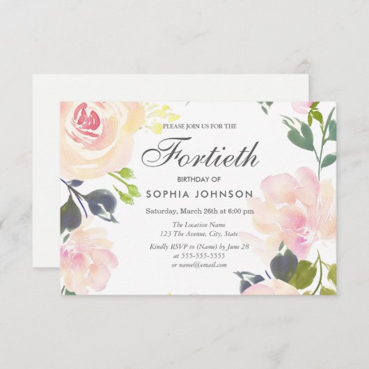 ボタニッエレガントクフローラ40th誕生日招待状 招待状 (正面/裏面)