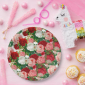 ボタニッエレガントクモダングリーンレッドブルゴーニュ花 ペーパープレート (パーティー)