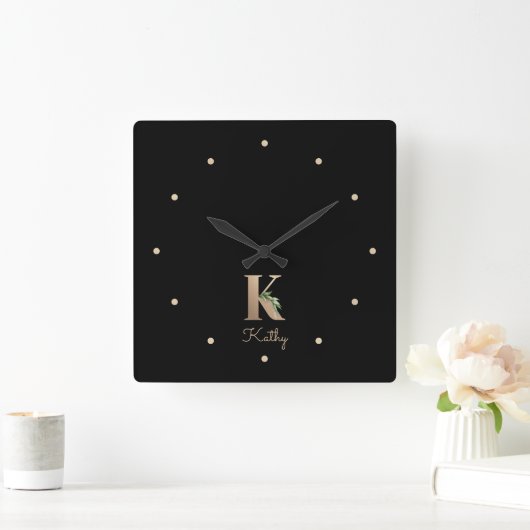 ボタニッエレガントクモノグラム文字K スクエア壁時計 (ホーム)