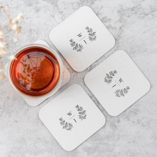 ボタニッエレガントクリーフモノグラムイニシャル結婚ズ スクエアペーパーコースター