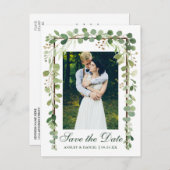 ボタニッエレガントク写真グリーン日付を保存 案内ポストカード (正面/裏面)