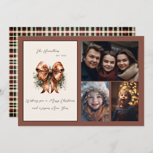 ボタニッエレガントク弓クリスマス三枚写真 シーズンカード (正面/裏面)