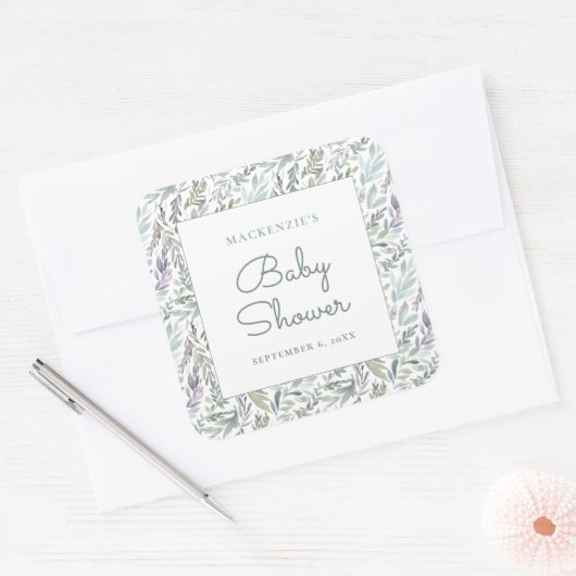 ボタニッエレガントク水彩赤ちゃんシャワー スクエアシール (封筒)